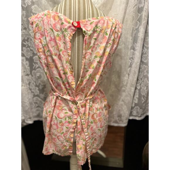 Vintage handmade hostess apron. Cotton fabric with Pink and yellow peaches - Picture 4 of 7